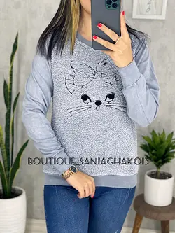 بلوز جلو پولیشی طرح گربه کد 7025