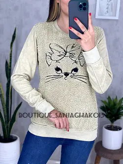 بلوز جلو پولیشی طرح گربه کد 7025