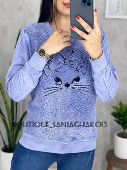 بلوز جلو پولیشی طرح گربه کد 7025