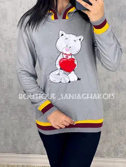 بلوز کلاهدار طرح  گربه قلبی کد 7012