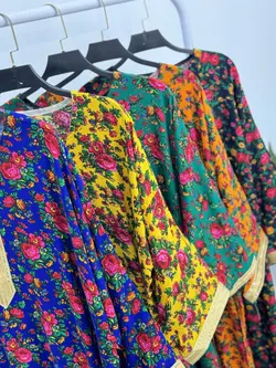 پیراهن نخی گلدار کد 4140