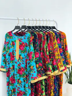 پیراهن نخی گلدار کد 4140