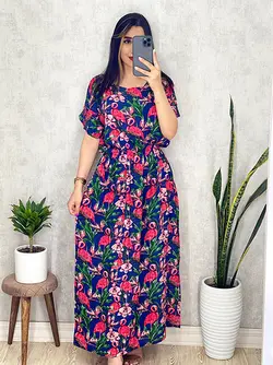 پیراهن نخی طرح فلامینگو کد 4040