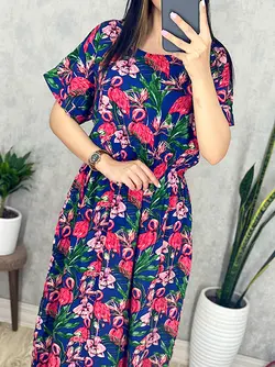 پیراهن نخی طرح فلامینگو کد 4040