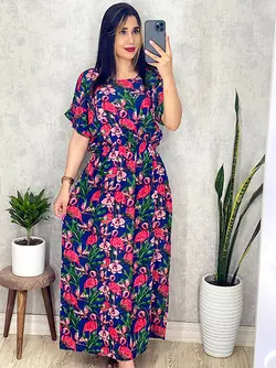 پیراهن نخی طرح فلامینگو کد 4040