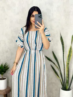 پیراهن نخی خارجی طرح راه راه کد 4044