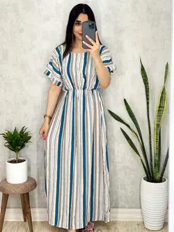 پیراهن نخی خارجی طرح راه راه کد 4044