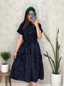 پیراهن مشکی طرحدار کد 4050