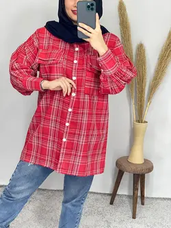 مانتو چهارخونه  2جیب لنین کد 5037