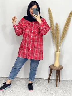 مانتو چهارخونه  2جیب لنین کد 5037