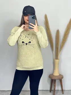 بلوز جلو پولیشی طرح گربه کد 7025