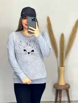 بلوز جلو پولیشی طرح گربه کد 7025