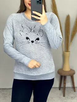 بلوز جلو پولیشی طرح گربه کد 7025