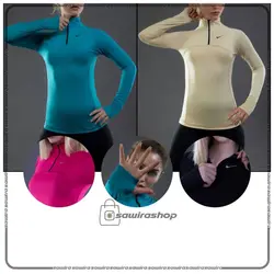 بلوز آستین بلند نیم زیپ فینگردار رنگی زنانه نایک (Nike) - (کد: 1556)