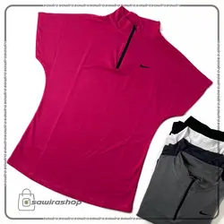 تیشرت آستین کوتاه نیم زیپ زنانه نایک (Nike) - (کد: 1626)