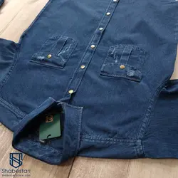 پیراهن جین سرمه ای دو جیب کد 10156