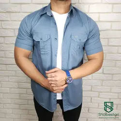 پیراهن کتان دو جیب آستین کوتاه کد101203