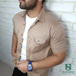 پیراهن کتان دو جیب آستین کوتاه کد101203