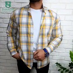 پیراهن نخ پنبه چهار خانه آستین بلند ساواش کد 101623