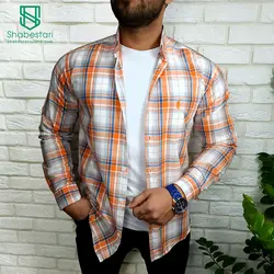 پیراهن نخ پنبه چهار خانه آستین بلند ساواش کد 101623