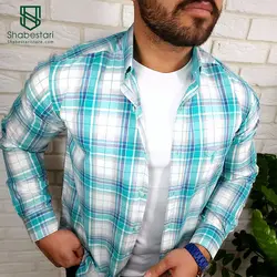 پیراهن نخ پنبه چهار خانه آستین بلند ساواش کد 101623