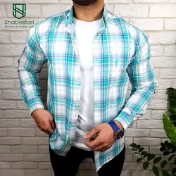 پیراهن نخ پنبه چهار خانه آستین بلند ساواش کد 101623