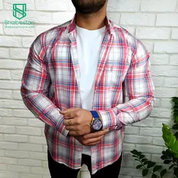 پیراهن نخ پنبه چهار خانه آستین بلند ساواش کد 101623