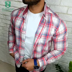 پیراهن نخ پنبه چهار خانه آستین بلند ساواش کد 101623