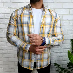پیراهن نخ پنبه چهار خانه آستین بلند ساواش کد 101623