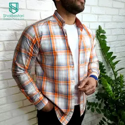 پیراهن نخ پنبه چهار خانه آستین بلند ساواش کد 101623