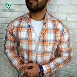 پیراهن نخ پنبه چهار خانه آستین بلند ساواش کد 101623