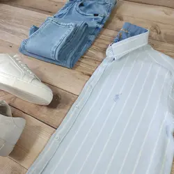 پیراهن راه راه کنفی آستین کوتاه مولتی کد 101664