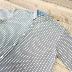 پیراهن راه راه کنفی آستین کوتاه مولتی کد 101664