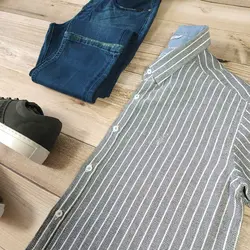 پیراهن راه راه کنفی آستین کوتاه مولتی کد 101664