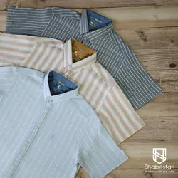 پیراهن راه راه کنفی آستین کوتاه مولتی کد 101664