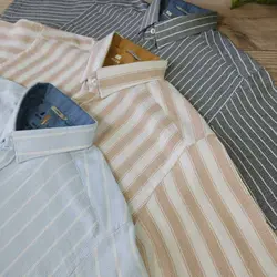 پیراهن راه راه کنفی آستین کوتاه مولتی کد 101664