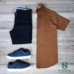 پیراهن کتان دو جیب آستین کوتاه کد(2)101203