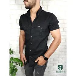 پیراهن کتان آستین کوتاه مشکی کد 101203