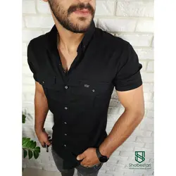 پیراهن کتان آستین کوتاه مشکی کد 101203