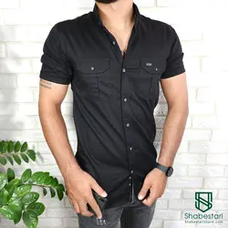 پیراهن کتان آستین کوتاه مشکی کد 101203