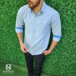پیراهن نخ پنبه چهار خانه آستین بلند آرون کد101741