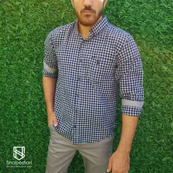 پیراهن نخ پنبه چهار خانه آستین بلند آرون کد101741