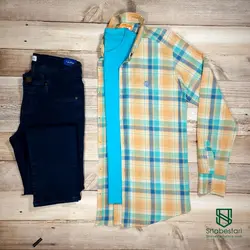 پیراهن نخ پنبه چهار خانه آستین بلند کد 10185