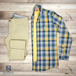 پیراهن نخ پنبه چهار خانه آستین بلند کد 10185