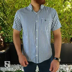 پیراهن نخ پنبه آستین کوتاه راه راه جیبدار کد 101985