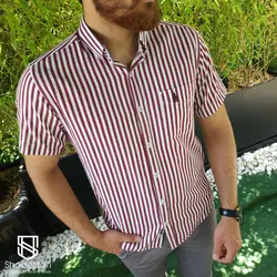 پیراهن نخ پنبه آستین کوتاه راه راه جیبدار کد 101985