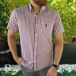 پیراهن نخ پنبه آستین کوتاه راه راه جیبدار کد 101985