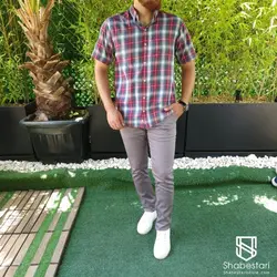 پیراهن نخ پنبه چهارخانه آستین کوتاه آبتین کد 1011016