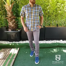 پیراهن نخ پنبه چهارخانه آستین کوتاه آبتین کد 1011016