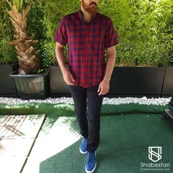 پیراهن نخ پنبه چهارخانه آستین کوتاه آرماند کد 1011006